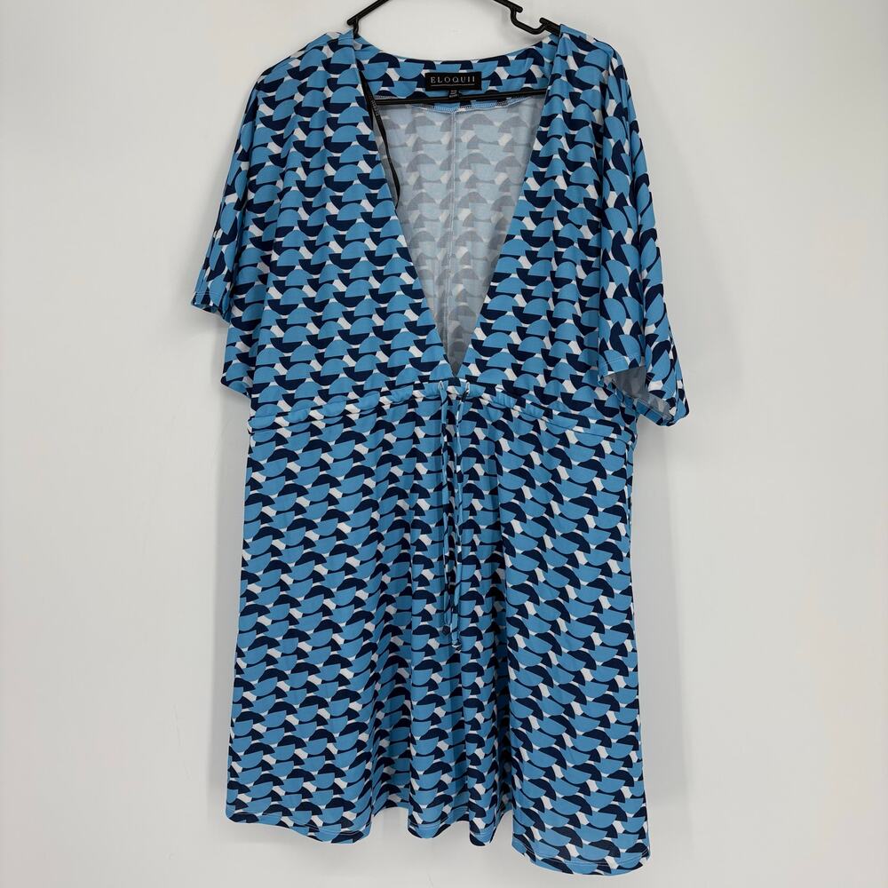 Eloquii Women’s Blue Geometric Print Casual Beach Stretch Dress Size‎ 18/20
